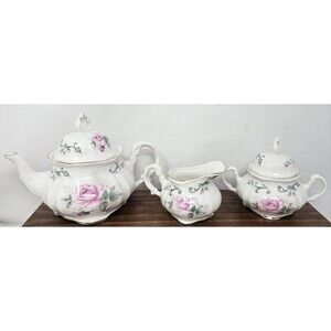 Vintage Royal Patrician 5 Piece Tea Set Fine Bone China England Roses Gold Trim